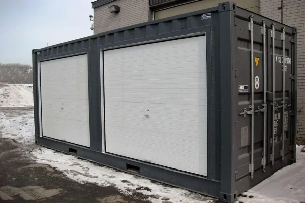 20ft Insulated Shipping Container with Custom Aluminum Garage Doors – Lockable, Weather-Sealed Storage Unit